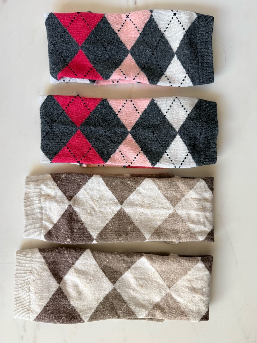 2 Argyle Knee-High Socks - Gray, Pink, Red & Cream Women Crew socks